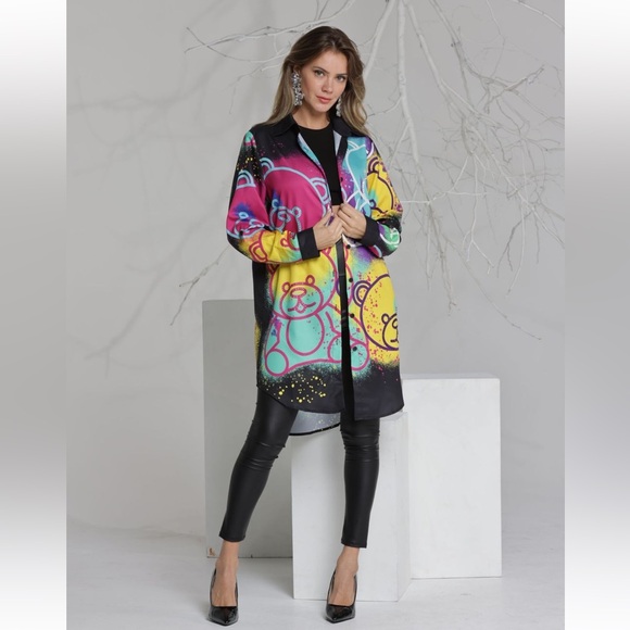 39 Fabulous Designer Fashion Printed Long Sleeves Blouse Top Dress - Picture 7 of 8